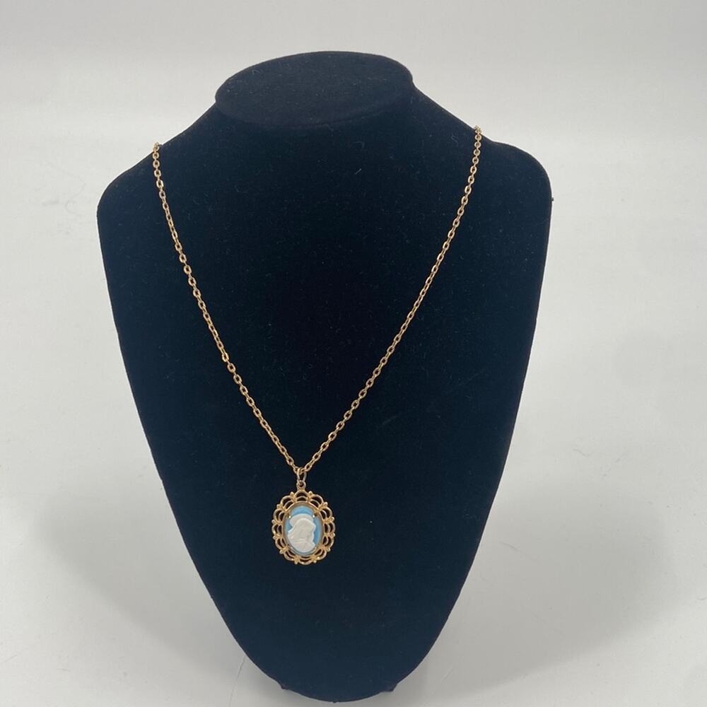 Virgin Mary cameo goldtone necklace